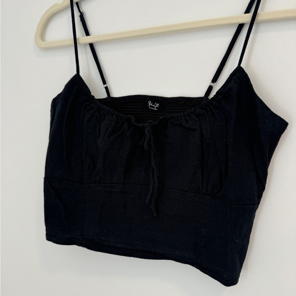 Black Linen Crop Tank